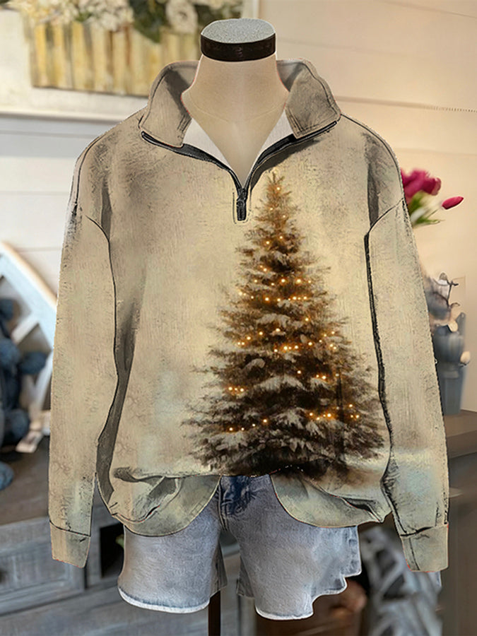 Casual Christmas Tree Pattern Top