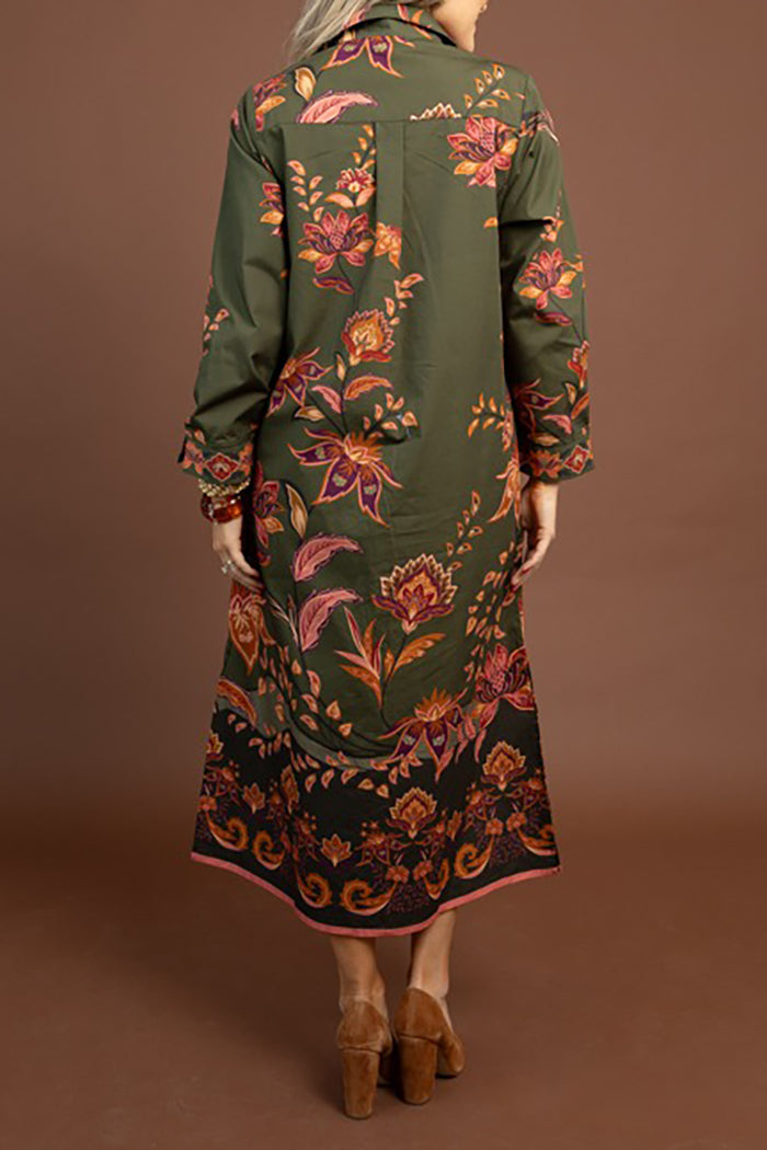 Shirt-Collar Maxi Tunic Pocket Dress