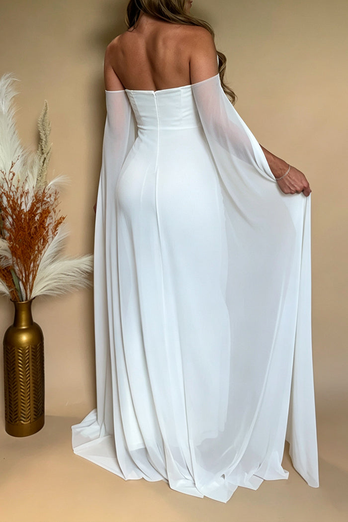 Off Shoulder Sheer Cape Maxi Dress