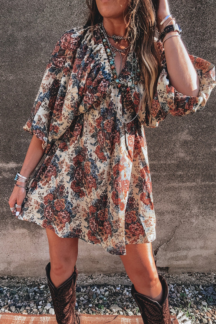 Relaxed Floral Print Batwing Sleeve Dress