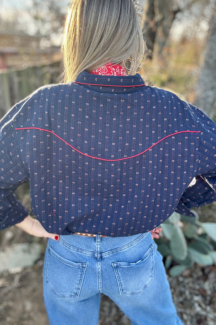 Polka Dot Pearl Snap Shirt Top