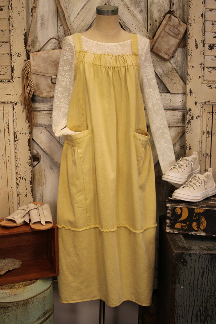 Yellow Adjustable Strap Raw Hem Pocket Jumper Dress