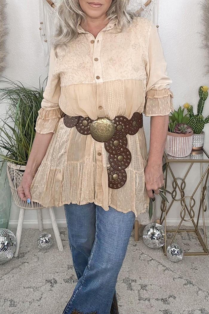 Boho Caravan Ruffle Button Down Patchwork Tunic