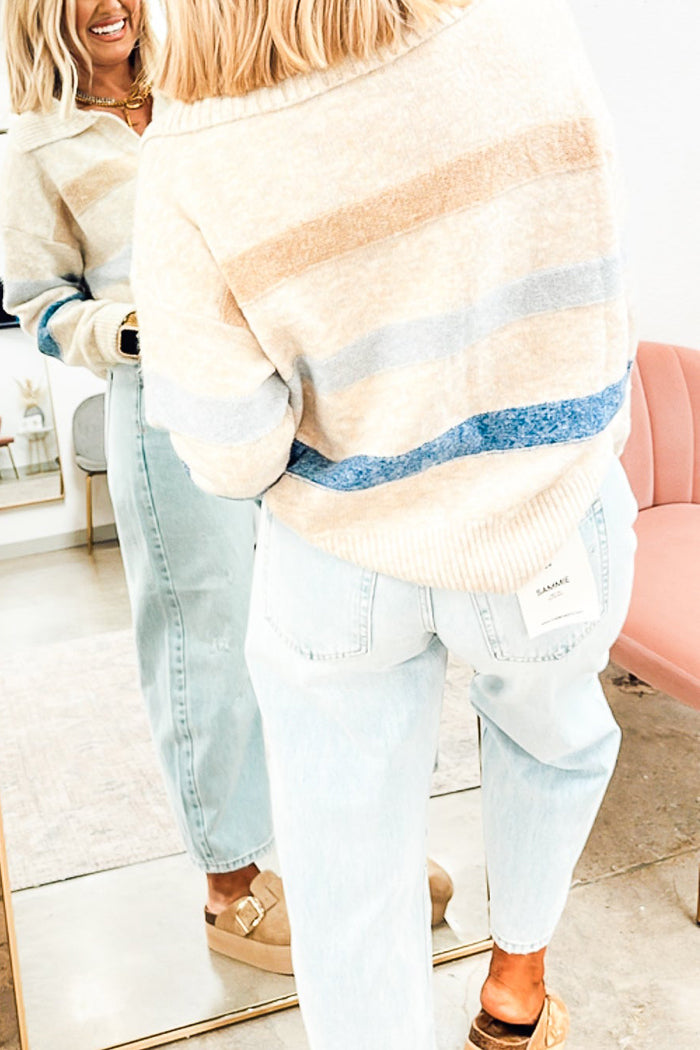 Casual V-Neck Striped Sweater