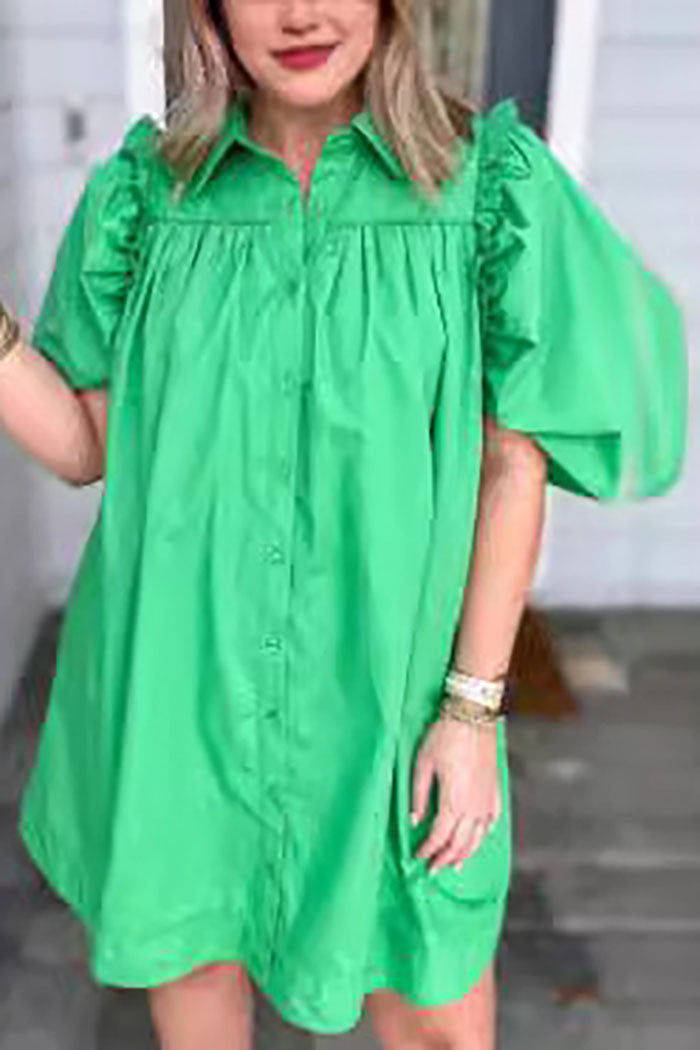 Puff Sleeve Button Shirt Dress
