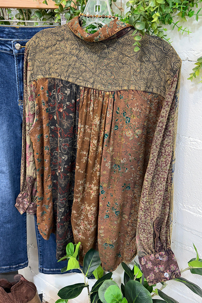 Oversized Patchwork Ruffle Tiered Top