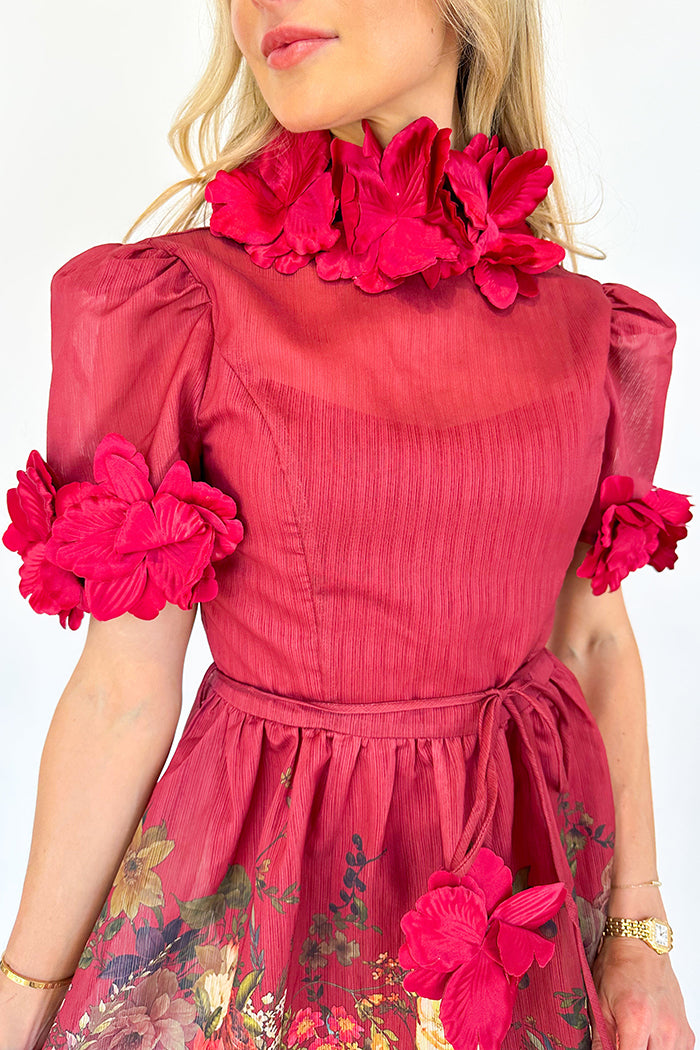 3D Mock Neck Floral Dress