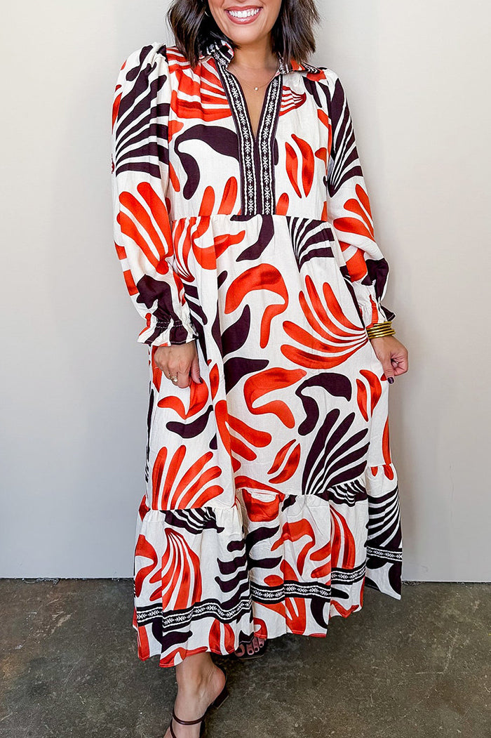 Bold Abstract Animal Print Puff Sleeves Maxi Dress