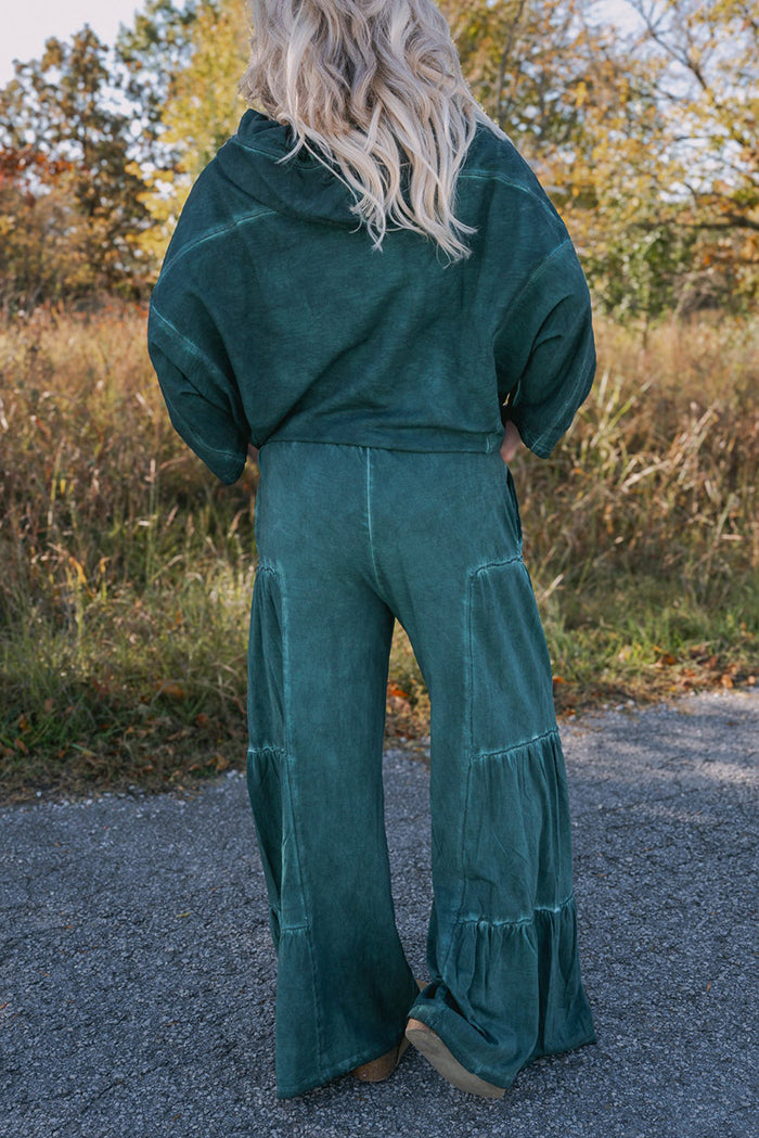 Pocket Washed Green Oversized Wide-Leg Pants