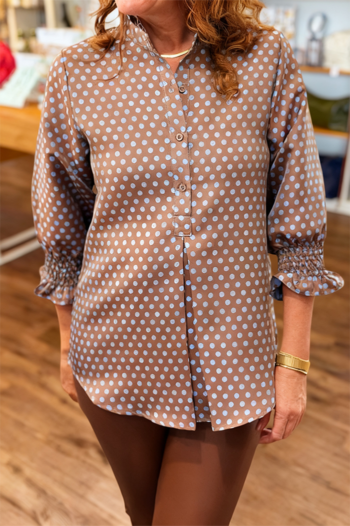 3/4 Sleeve Button Polkadot Top