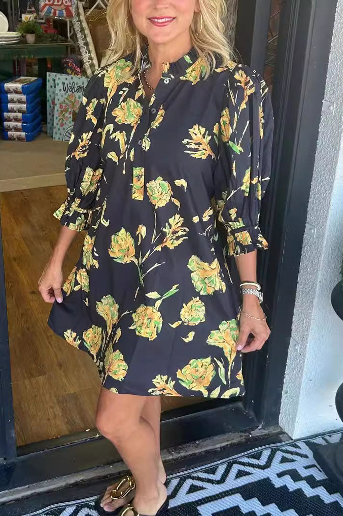 Floral Print Puff Sleeve Dress