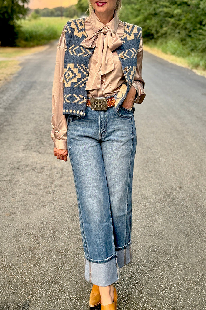 Western Aztec Pattern Button Front Vest