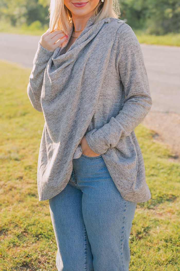 Cowl Neck Chocolate Heather Loose Fit Casual Top