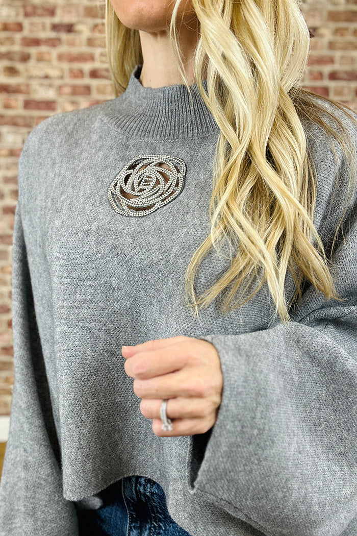 Sparkly Rose Crop Dolman Sleeve Jumper