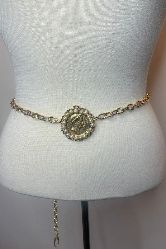 Coin Accent Gold Chain Belt