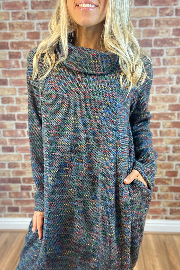 Oversized Cowl Neck Pocket Knit Dress