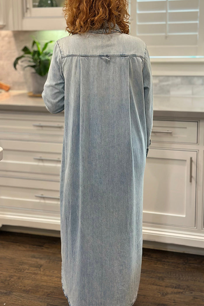 Long-Sleeve Pocket Denim Midi Dress