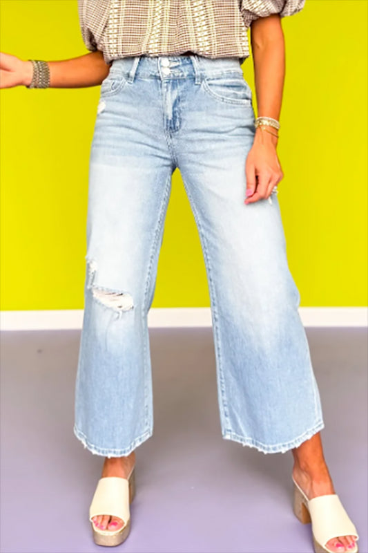 Button Waist Crop Wide Leg Pants
