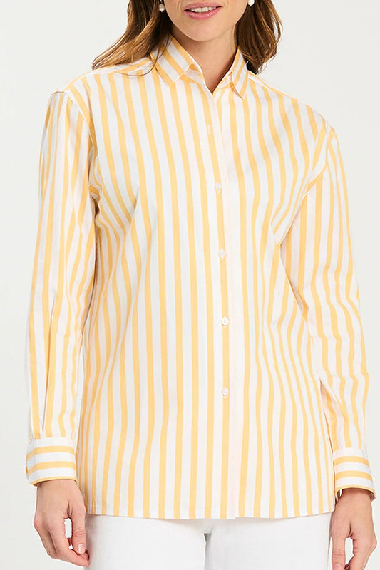 Yellow White Stripe Button Down Blouse