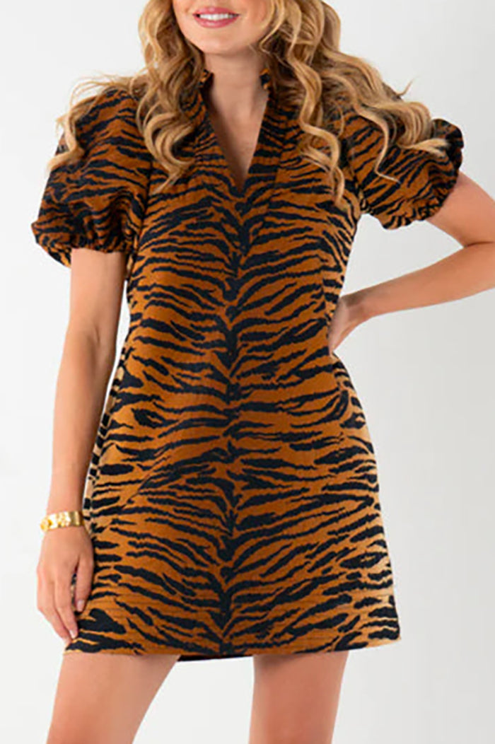 Animal Patterned Puff Sleeve Dress