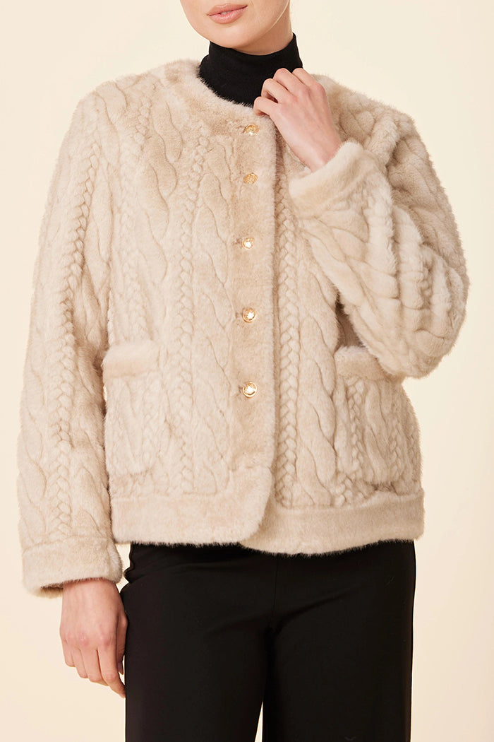 Cable Knit Faux Fur Jacket