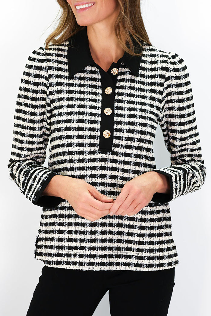 Textured Polo Neck Top