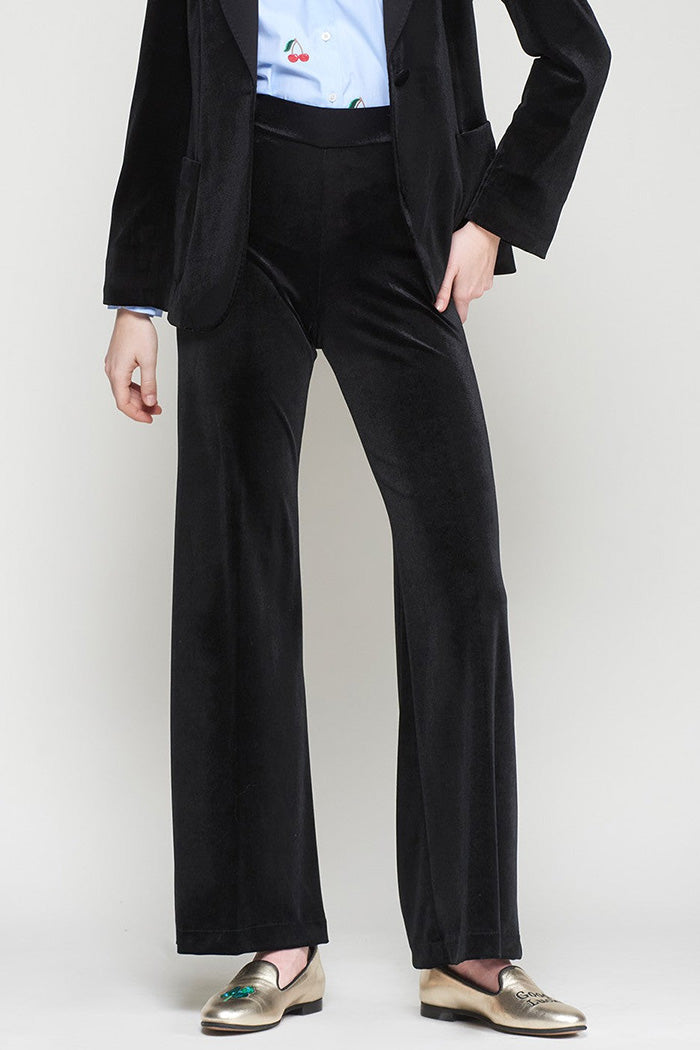 Black Velvet Hidden Elastic Waist Wide Leg Pants