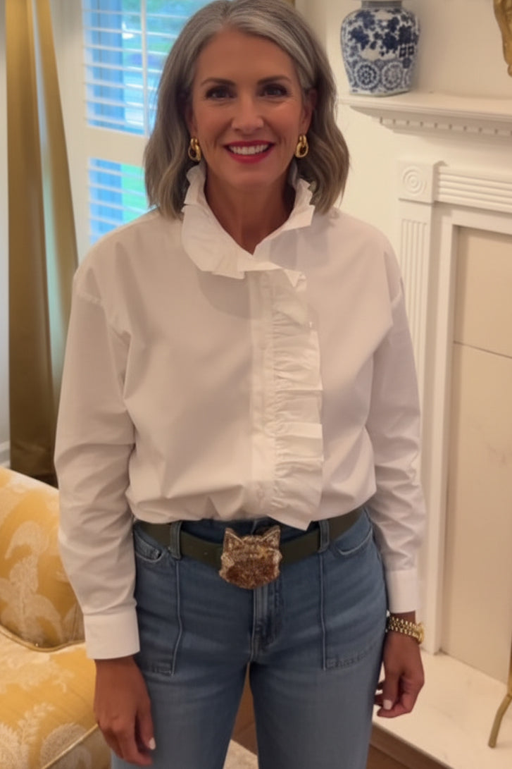 Ruffled Collar Button-Up Blouse