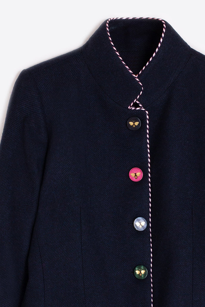 Straight-Cut Pocket Navy Blue Jacket