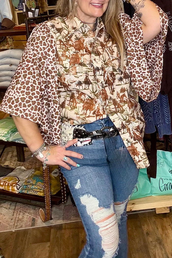 Button Front Batwing Sleeve Top