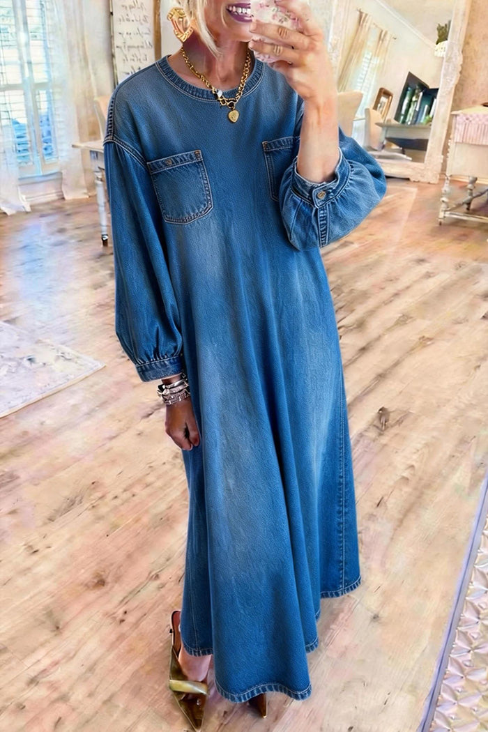 Oversized Pocket Lantern Sleeve Dress