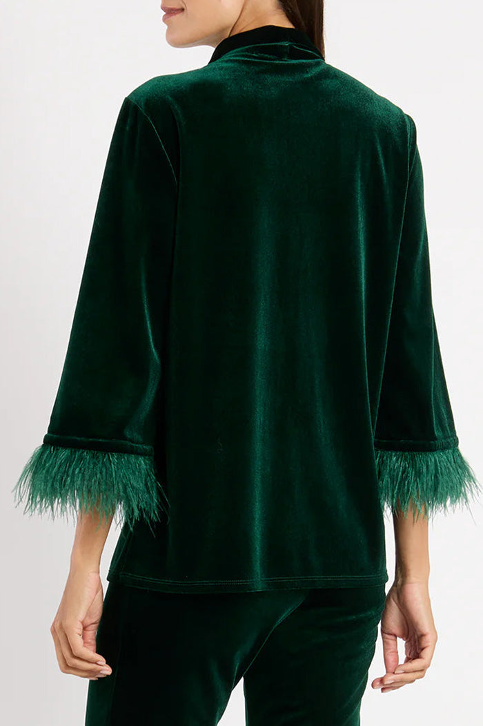 Velvet Feather Cuff  Button Pocketed Jacket