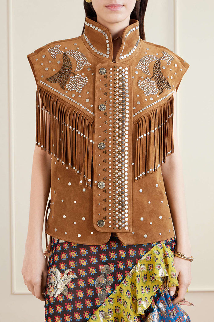 Fringe Studded Western Sleeveless Vest