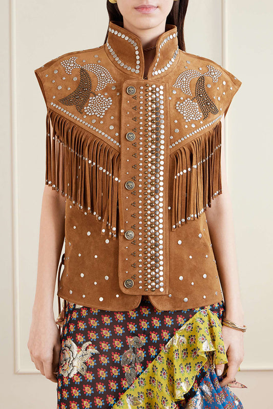 Fringe Studded Western Sleeveless Vest