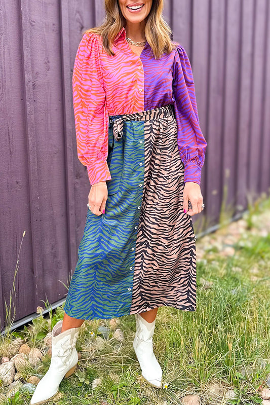 Animal Stripes Mix Print Dress