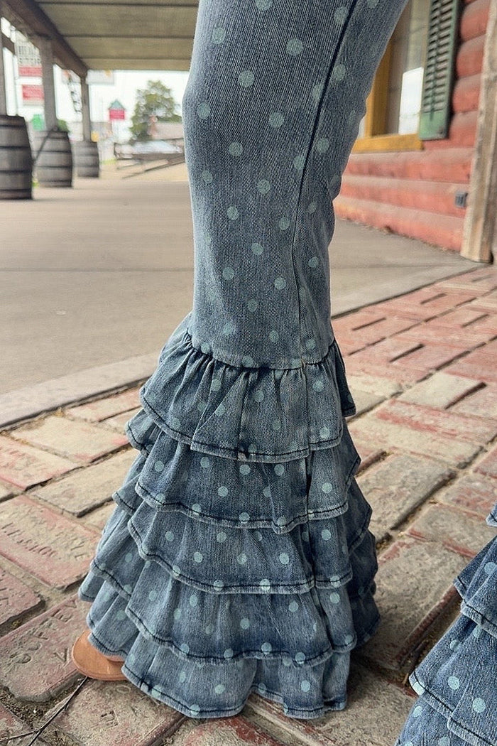 Polka Dot Tiered Ruffled Flare Leggings