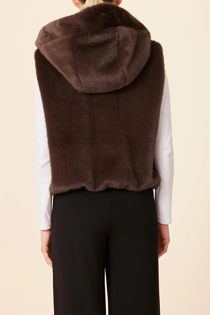 Pocket Faux Fur Zip Hoody Vest