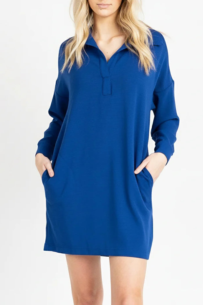 Long Sleeve Collared Pocket Dress