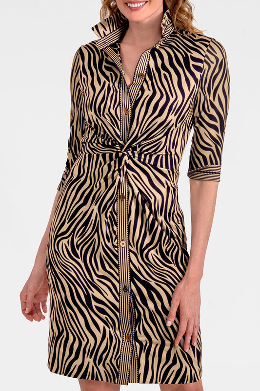Zebra Twist-Front Polo Sheath Dress