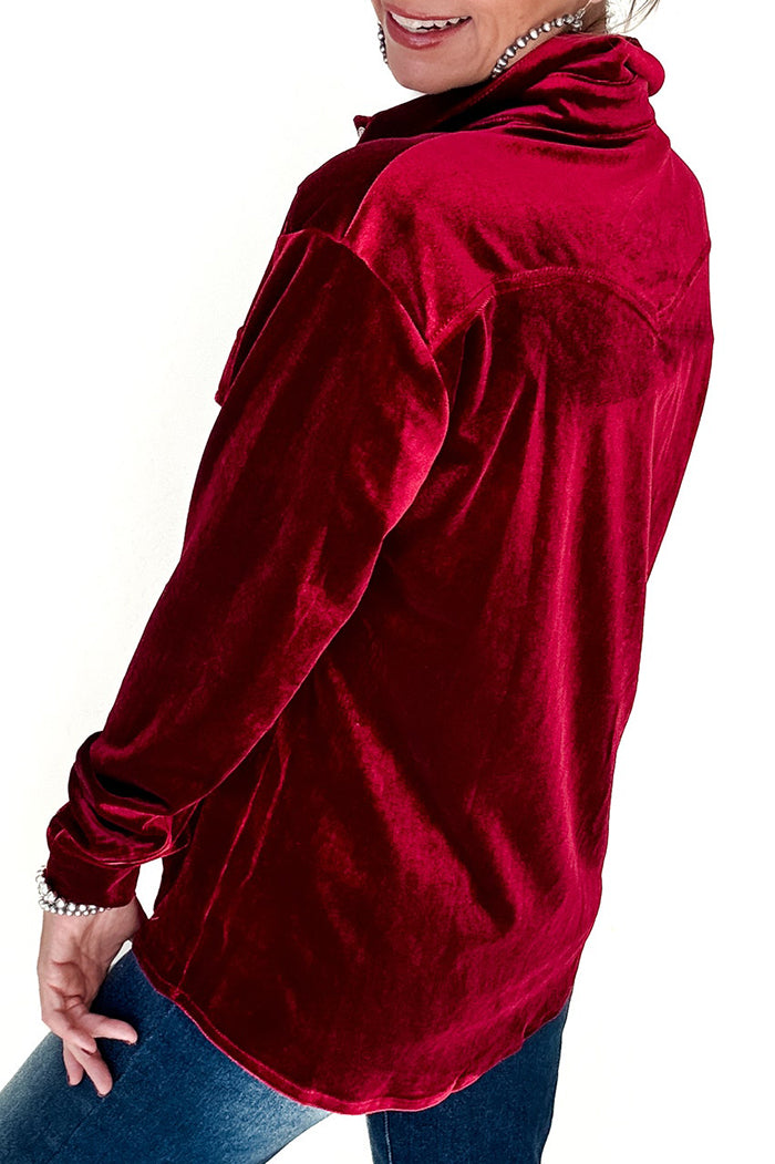 Velvet Buttoned Pocket Top