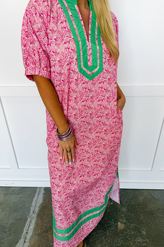 Floral Contrast Trim Pocket Midi Dress