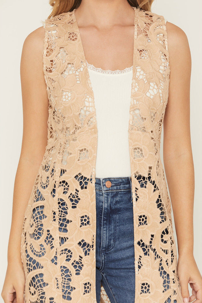 Western Laser Cut Fringe Open Vest