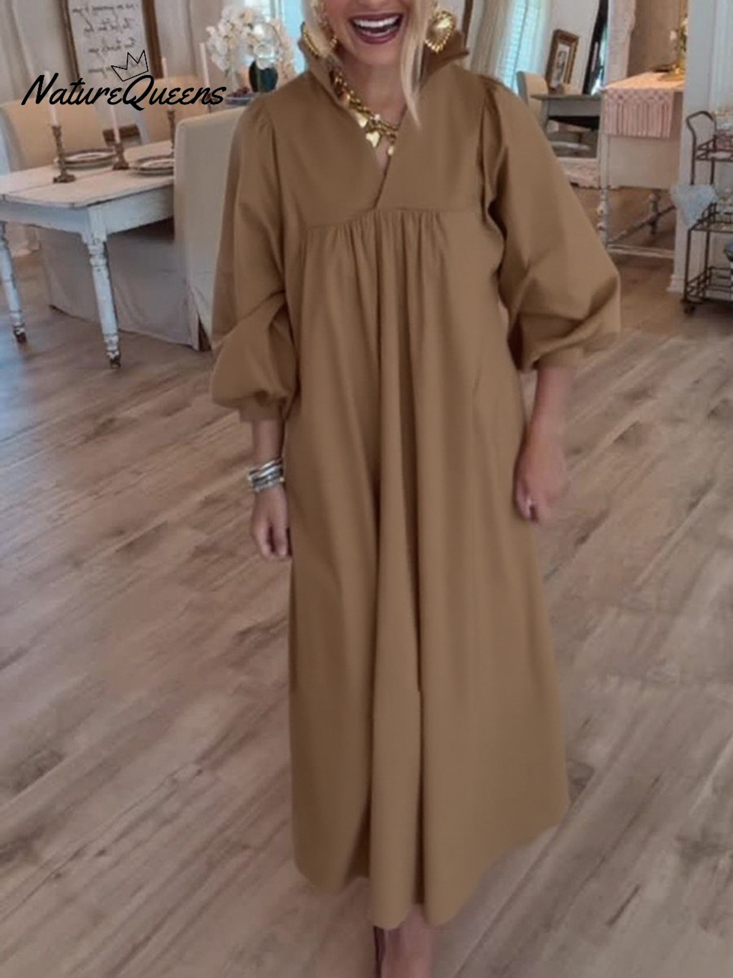 Women's Lace Stand Collar Loose Cotton Dress