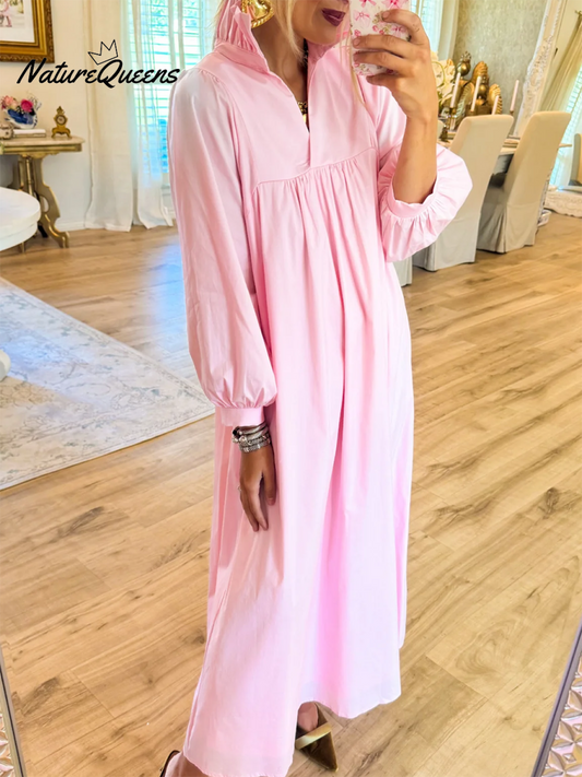 Women's Lace Stand Collar Loose Cotton Dress