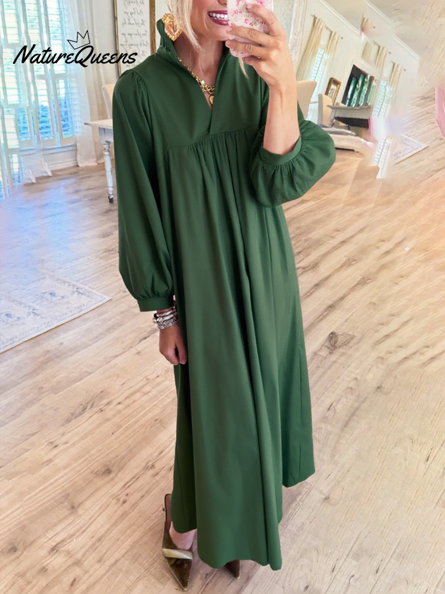 Women's Lace Stand Collar Loose Cotton Dress