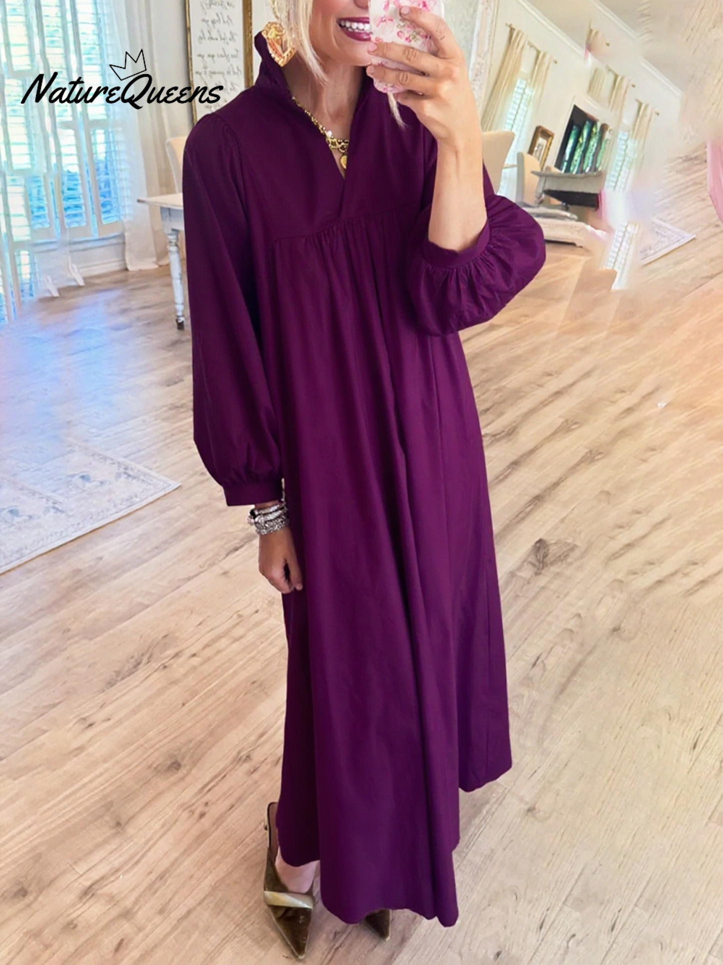 Women's Lace Stand Collar Loose Cotton Dress