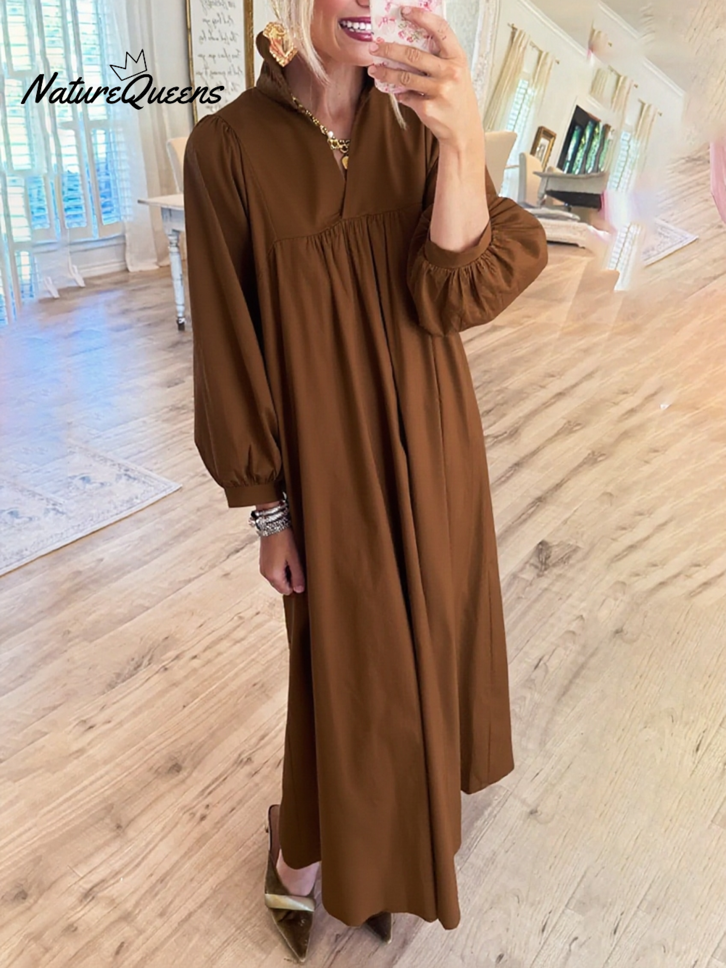 Women's Lace Stand Collar Loose Cotton Dress