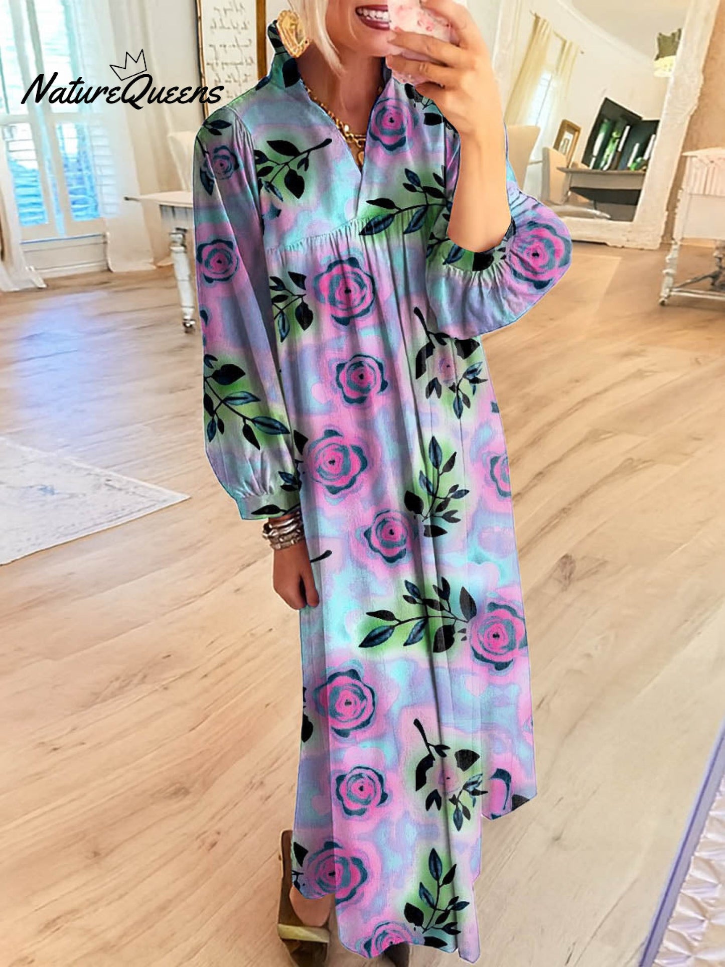 Women's Vintage Floral Pattern Art Print Cotton Dress