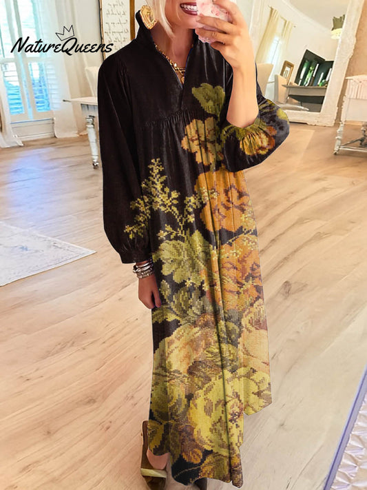 Women's Vintage Floral Pattern Art Print Cotton Dress