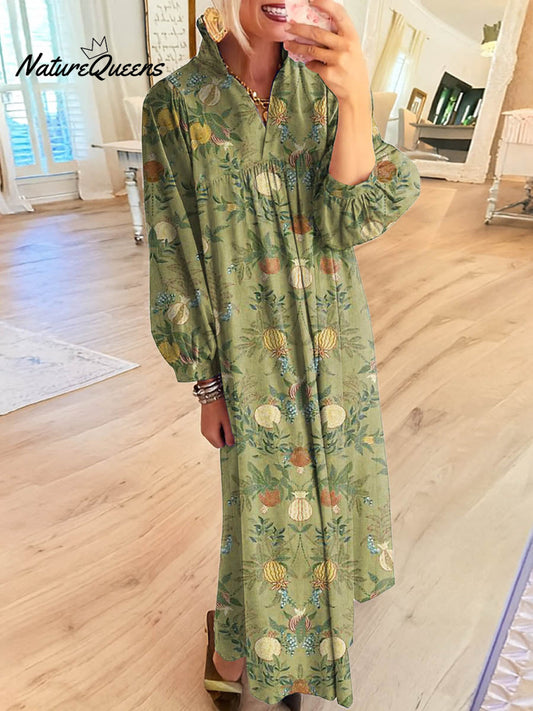 Women's Vintage Floral Pattern Art Print Cotton Dress